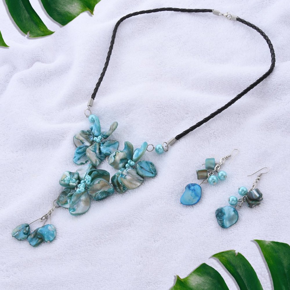 NEW Turquoise Shell Necklace and Earring Set in Stainless Steel